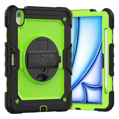 For iPad Air 11 (2024) Case Rotating Kickstand PC+Silicone Tablet Cover with Screen Film / Shoulder Strap+Black