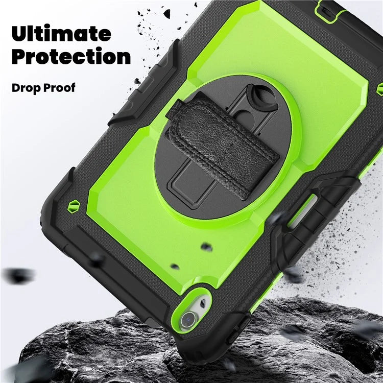 For iPad Air 11 (2024) Case Rotating Kickstand PC+Silicone Tablet Cover with Screen Film / Shoulder Strap+Black