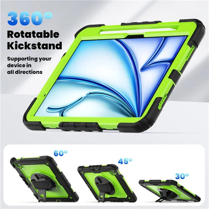 For iPad Air 11 (2024) Case Rotating Kickstand PC+Silicone Tablet Cover with Screen Film / Shoulder Strap+Black