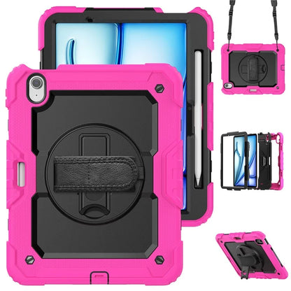 For iPad Air 11 (2024) Case Rotating Kickstand PC+Silicone Tablet Cover with Screen Film / Shoulder Strap