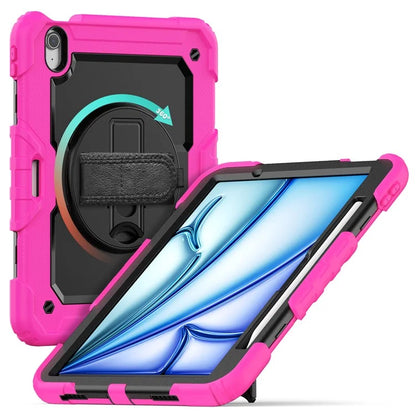 For iPad Air 11 (2024) Case Rotating Kickstand PC+Silicone Tablet Cover with Screen Film / Shoulder Strap