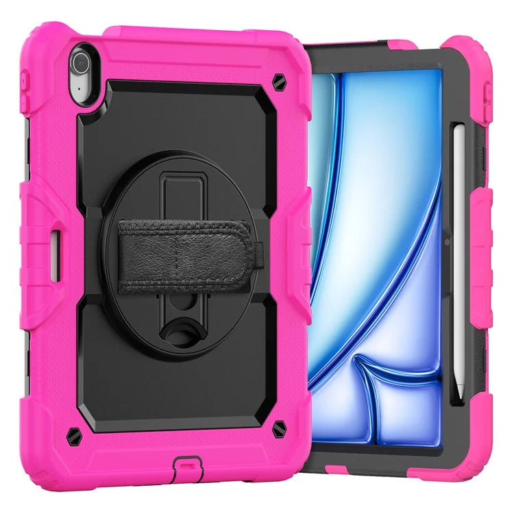 For iPad Air 11 (2024) Case Rotating Kickstand PC+Silicone Tablet Cover with Screen Film / Shoulder Strap