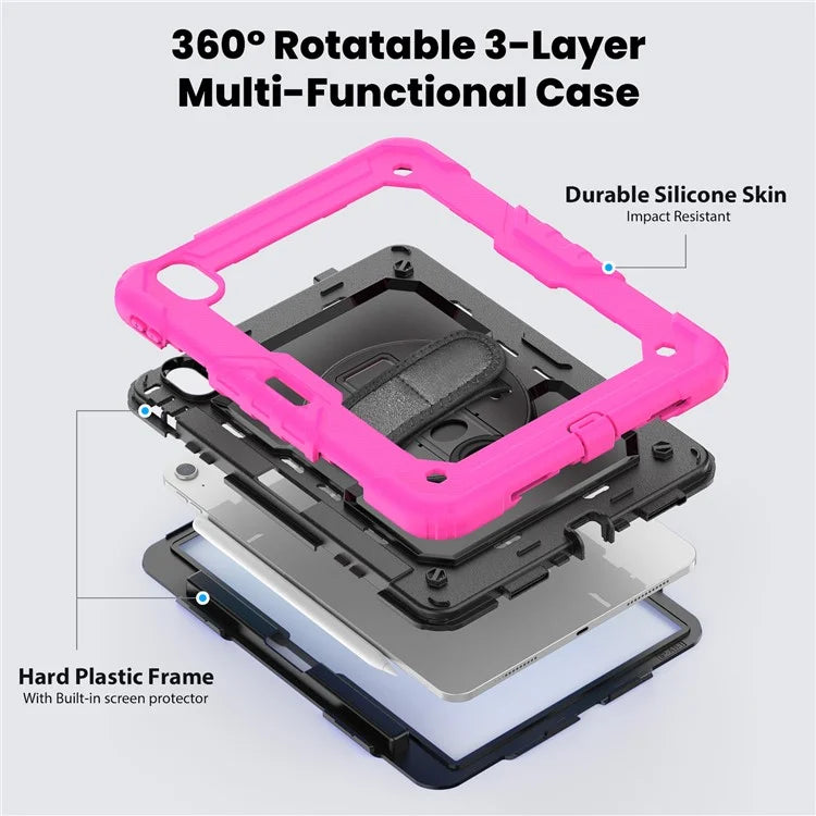For iPad Air 11 (2024) Case Rotating Kickstand PC+Silicone Tablet Cover with Screen Film / Shoulder Strap