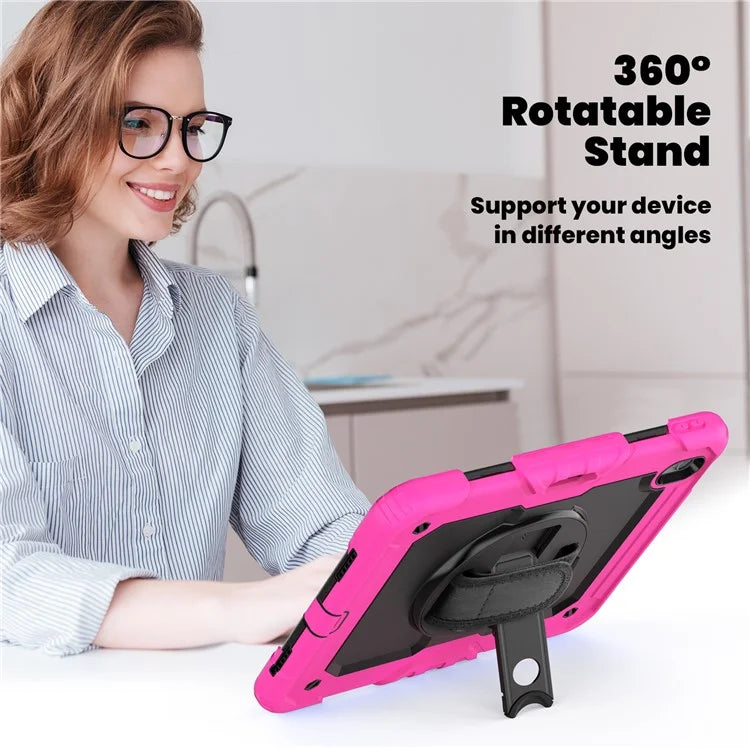 For iPad Air 11 (2024) Case Rotating Kickstand PC+Silicone Tablet Cover with Screen Film / Shoulder Strap