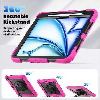 For iPad Air 11 (2024) Case Rotating Kickstand PC+Silicone Tablet Cover with Screen Film / Shoulder Strap