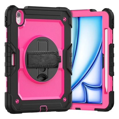 For iPad Air 11 (2024) Case Rotating Kickstand PC+Silicone Tablet Cover with Screen Film / Shoulder Strap+Black