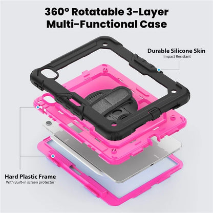 For iPad Air 11 (2024) Case Rotating Kickstand PC+Silicone Tablet Cover with Screen Film / Shoulder Strap+Black