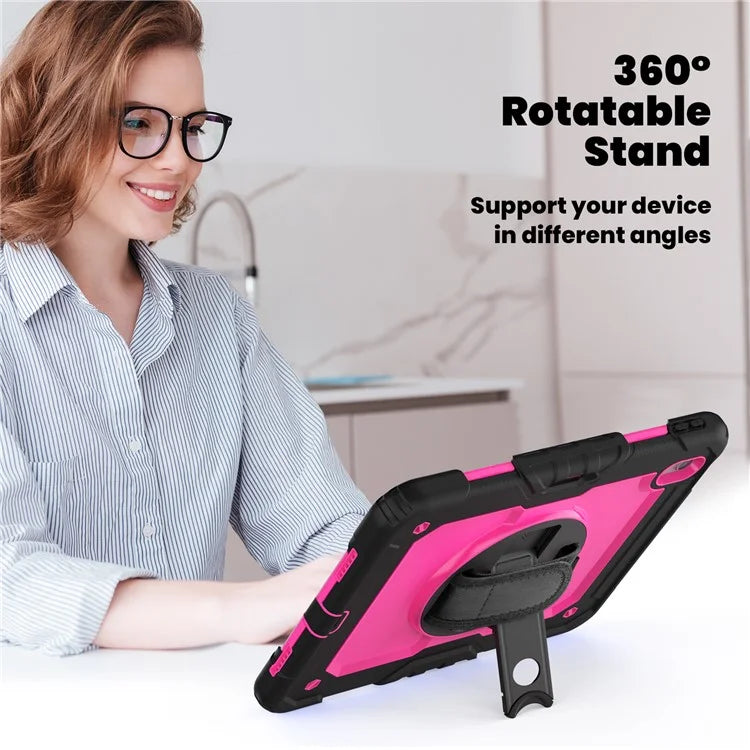 For iPad Air 11 (2024) Case Rotating Kickstand PC+Silicone Tablet Cover with Screen Film / Shoulder Strap+Black