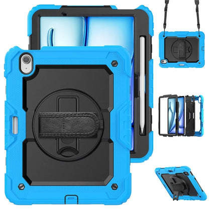 For iPad Air 11 (2024) Case Rotating Kickstand PC+Silicone Tablet Cover with Screen Film / Shoulder Strap