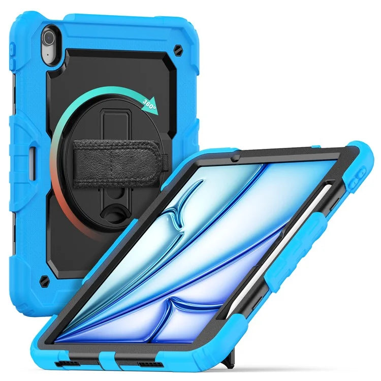 For iPad Air 11 (2024) Case Rotating Kickstand PC+Silicone Tablet Cover with Screen Film / Shoulder Strap