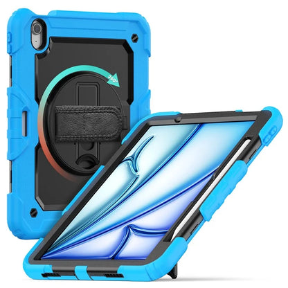 For iPad Air 11 (2024) Case Rotating Kickstand PC+Silicone Tablet Cover with Screen Film / Shoulder Strap