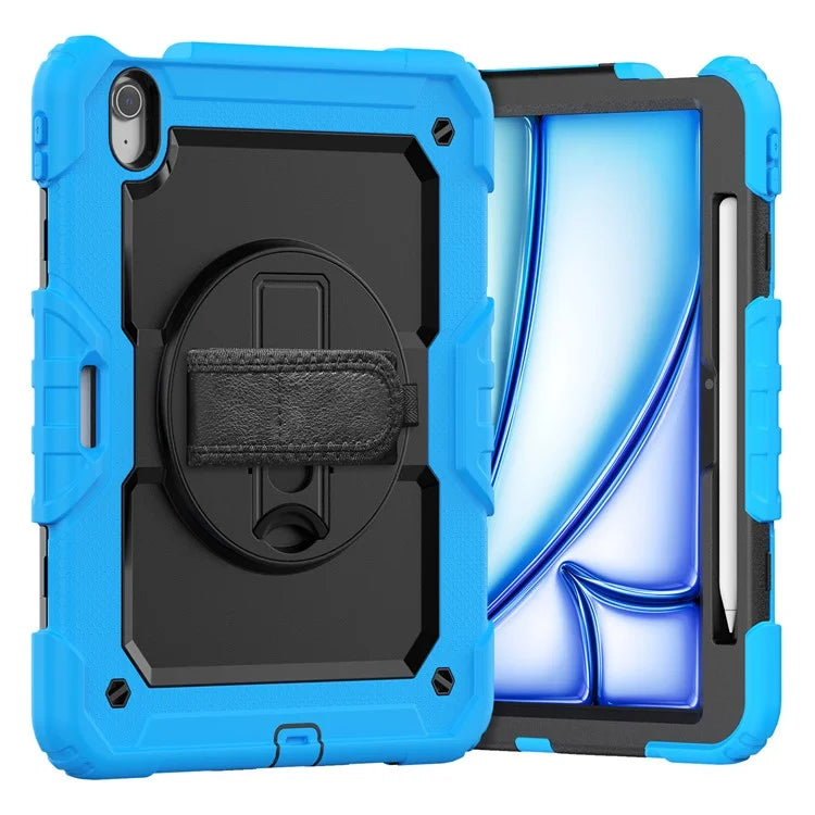 For iPad Air 11 (2024) Case Rotating Kickstand PC+Silicone Tablet Cover with Screen Film / Shoulder Strap
