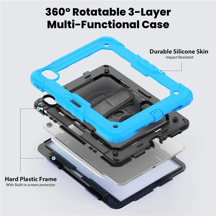 For iPad Air 11 (2024) Case Rotating Kickstand PC+Silicone Tablet Cover with Screen Film / Shoulder Strap