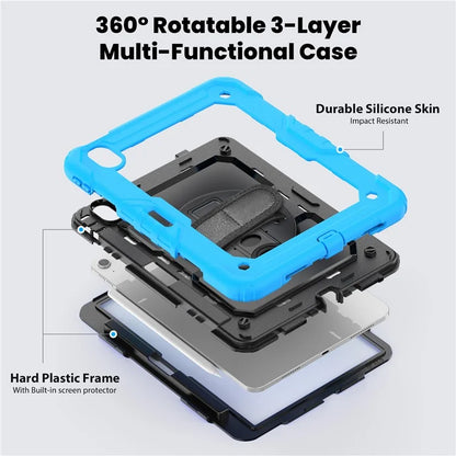For iPad Air 11 (2024) Case Rotating Kickstand PC+Silicone Tablet Cover with Screen Film / Shoulder Strap