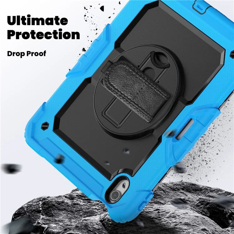 For iPad Air 11 (2024) Case Rotating Kickstand PC+Silicone Tablet Cover with Screen Film / Shoulder Strap