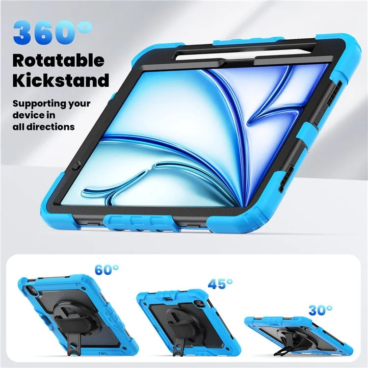 For iPad Air 11 (2024) Case Rotating Kickstand PC+Silicone Tablet Cover with Screen Film / Shoulder Strap
