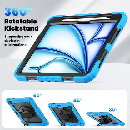 For iPad Air 11 (2024) Case Rotating Kickstand PC+Silicone Tablet Cover with Screen Film / Shoulder Strap