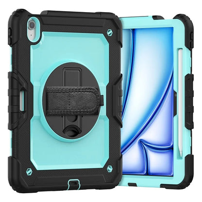 For iPad Air 11 (2024) Case Rotating Kickstand PC+Silicone Tablet Cover with Screen Film / Shoulder Strap+Black