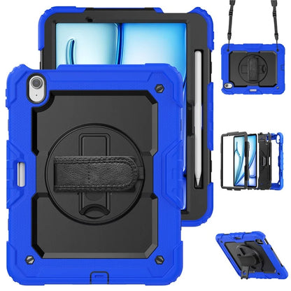 For iPad Air 11 (2024) Case Rotating Kickstand PC+Silicone Tablet Cover with Screen Film / Shoulder Strap