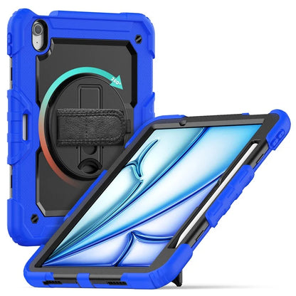 For iPad Air 11 (2024) Case Rotating Kickstand PC+Silicone Tablet Cover with Screen Film / Shoulder Strap