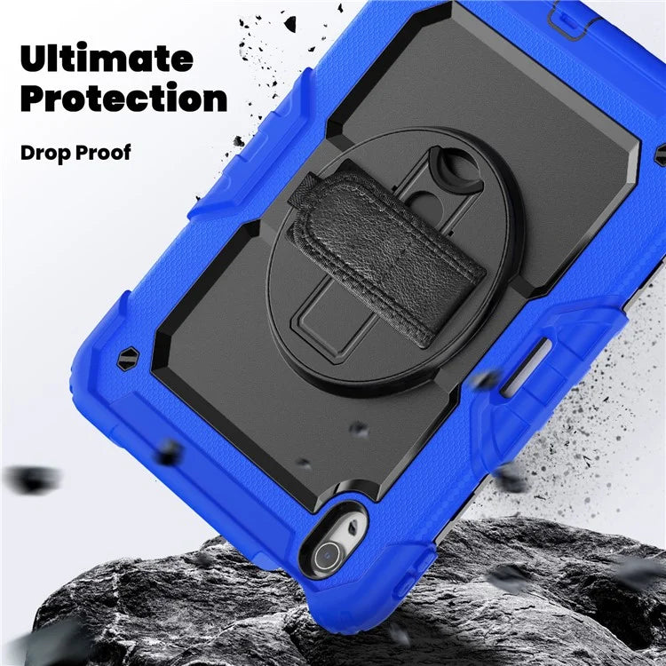 For iPad Air 11 (2024) Case Rotating Kickstand PC+Silicone Tablet Cover with Screen Film / Shoulder Strap