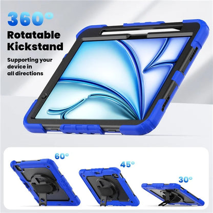 For iPad Air 11 (2024) Case Rotating Kickstand PC+Silicone Tablet Cover with Screen Film / Shoulder Strap
