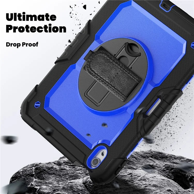 For iPad Air 11 (2024) Case Rotating Kickstand PC+Silicone Tablet Cover with Screen Film / Shoulder Strap+Black