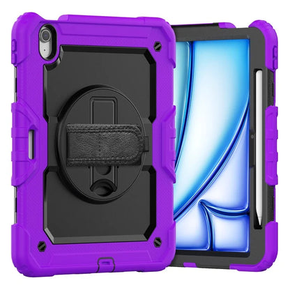 For iPad Air 11 (2024) Case Rotating Kickstand PC+Silicone Tablet Cover with Screen Film / Shoulder Strap