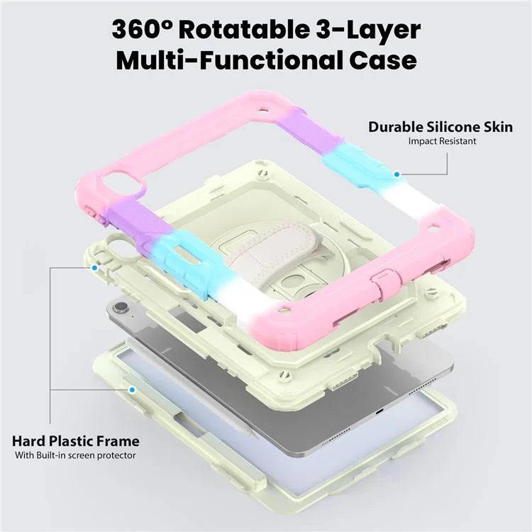 For iPad Air 11 (2024) Case with Screen Protector Kickstand PC+Silicone Tablet Cover