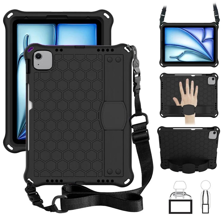 For iPad Air 11 (2024) Case EVA Honeycomb Texture Tablet Cover with Hand Strap / Shoulder Strap