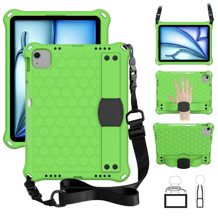 For iPad Air 11 (2024) Case EVA Honeycomb Texture Tablet Cover with Hand Strap / Shoulder Strap