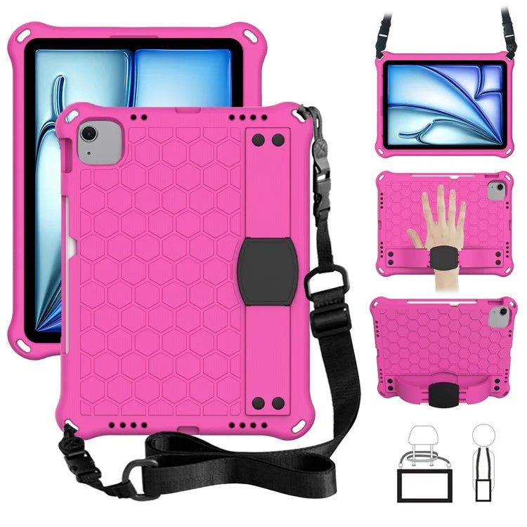 For iPad Air 11 (2024) Case EVA Honeycomb Texture Tablet Cover with Hand Strap / Shoulder Strap