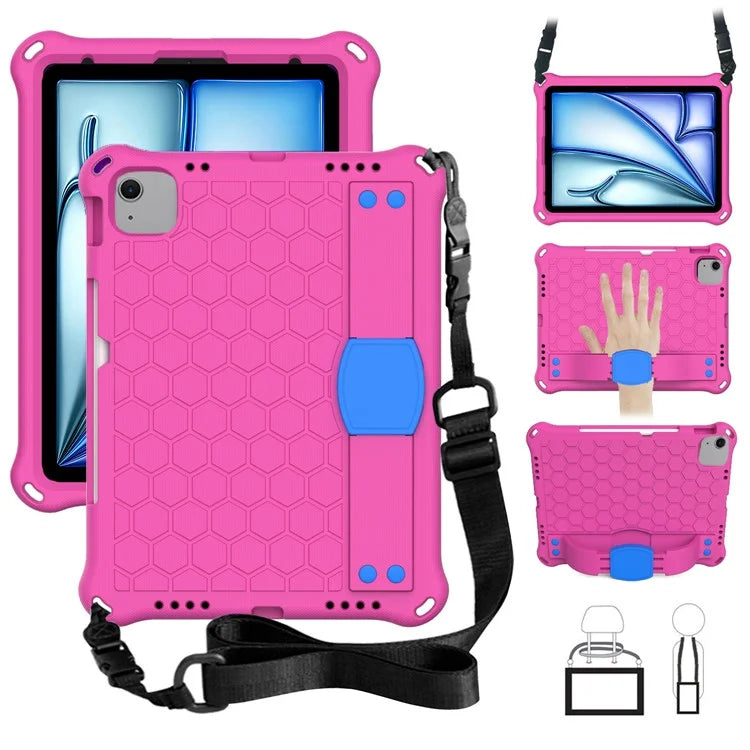 For iPad Air 11 (2024) Case EVA Honeycomb Texture Tablet Cover with Hand Strap / Shoulder Strap