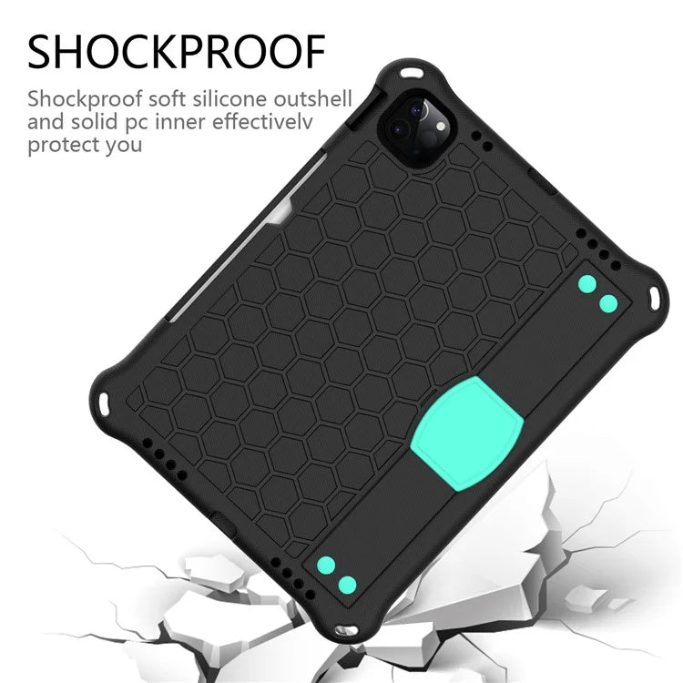 For iPad Pro 11 (2024) Case Hand Strap Kickstand Honeycomb EVA Cover with Shoulder Strap