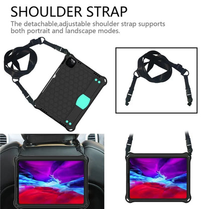 For iPad Pro 11 (2024) Case Hand Strap Kickstand Honeycomb EVA Cover with Shoulder Strap