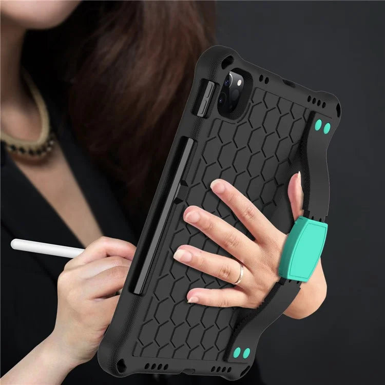 For iPad Pro 11 (2024) Case Hand Strap Kickstand Honeycomb EVA Cover with Shoulder Strap