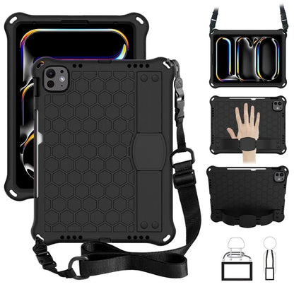 For iPad Pro 11 (2024) Case Hand Strap Kickstand Honeycomb EVA Cover with Shoulder Strap