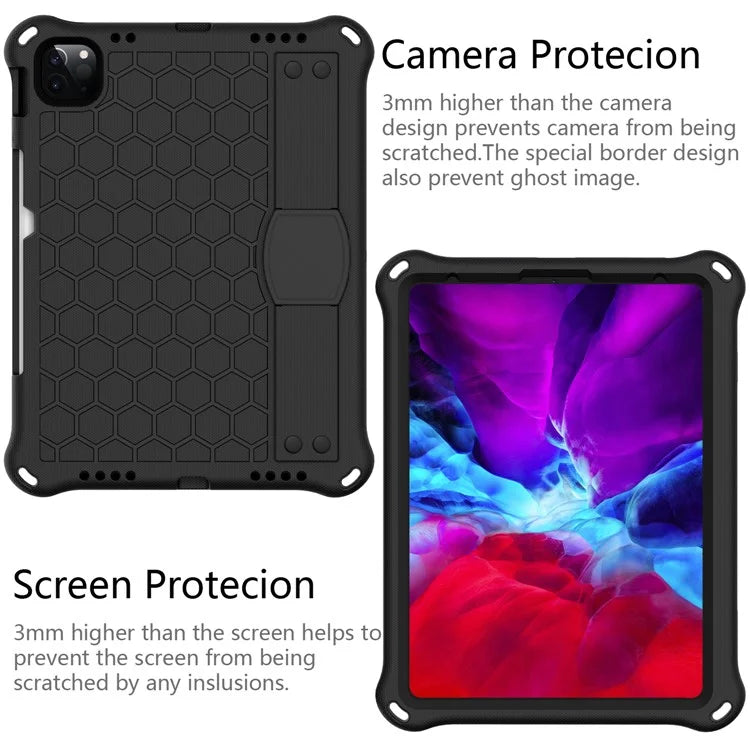 For iPad Pro 11 (2024) Case Hand Strap Kickstand Honeycomb EVA Cover with Shoulder Strap