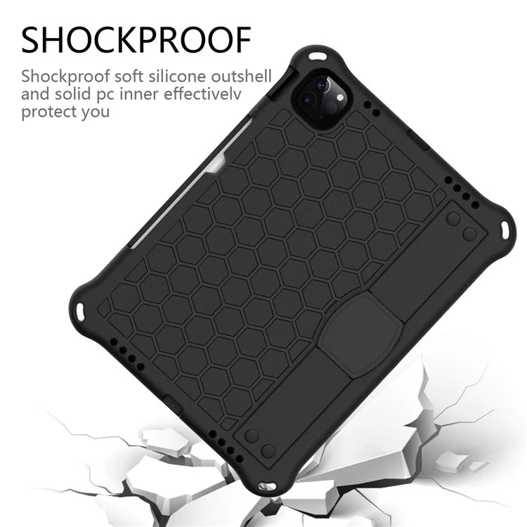 For iPad Pro 11 (2024) Case Hand Strap Kickstand Honeycomb EVA Cover with Shoulder Strap
