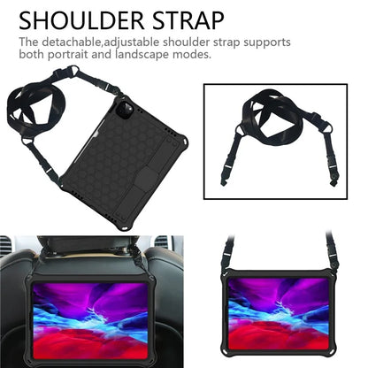 For iPad Pro 11 (2024) Case Hand Strap Kickstand Honeycomb EVA Cover with Shoulder Strap