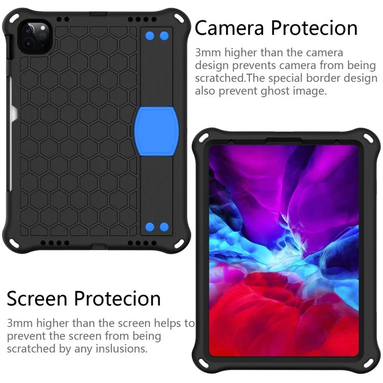 For iPad Pro 11 (2024) Case Hand Strap Kickstand Honeycomb EVA Cover with Shoulder Strap