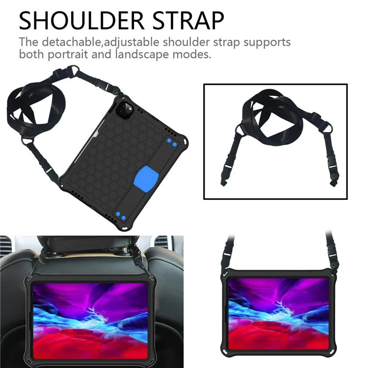 For iPad Pro 11 (2024) Case Hand Strap Kickstand Honeycomb EVA Cover with Shoulder Strap