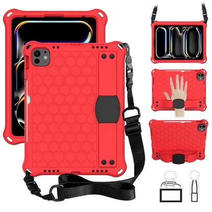 For iPad Pro 11 (2024) Case Hand Strap Kickstand Honeycomb EVA Cover with Shoulder Strap