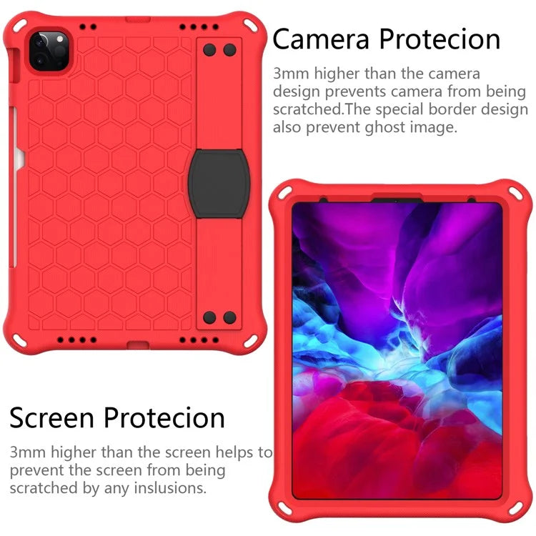 For iPad Pro 11 (2024) Case Hand Strap Kickstand Honeycomb EVA Cover with Shoulder Strap