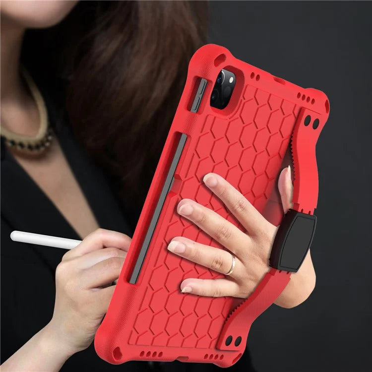 For iPad Pro 11 (2024) Case Hand Strap Kickstand Honeycomb EVA Cover with Shoulder Strap