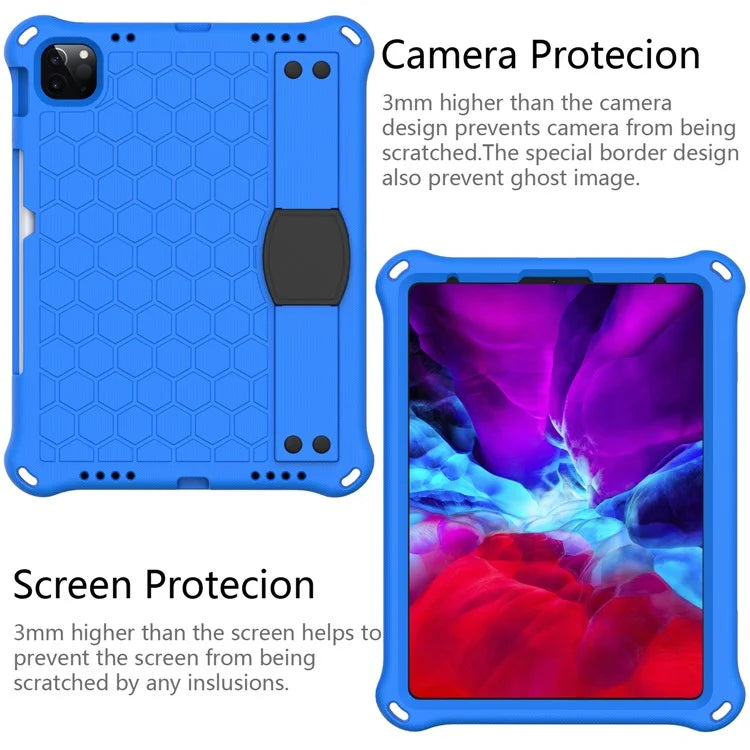 For iPad Pro 11 (2024) Case Hand Strap Kickstand Honeycomb EVA Cover with Shoulder Strap