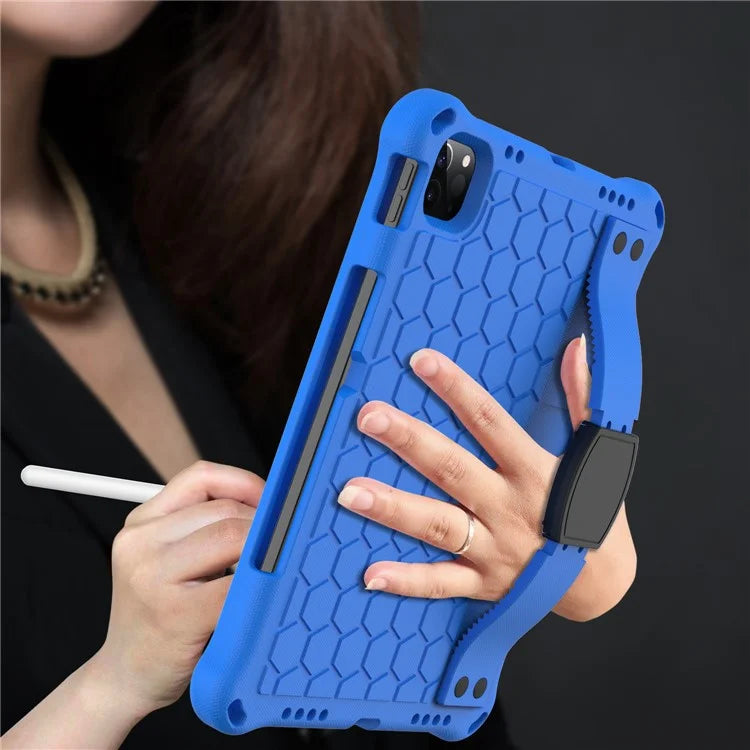 For iPad Pro 11 (2024) Case Hand Strap Kickstand Honeycomb EVA Cover with Shoulder Strap