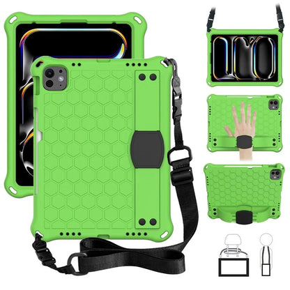 For iPad Pro 11 (2024) Case Hand Strap Kickstand Honeycomb EVA Cover with Shoulder Strap