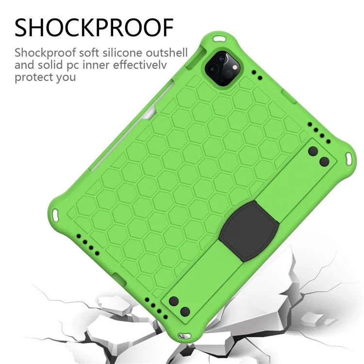 For iPad Pro 11 (2024) Case Hand Strap Kickstand Honeycomb EVA Cover with Shoulder Strap
