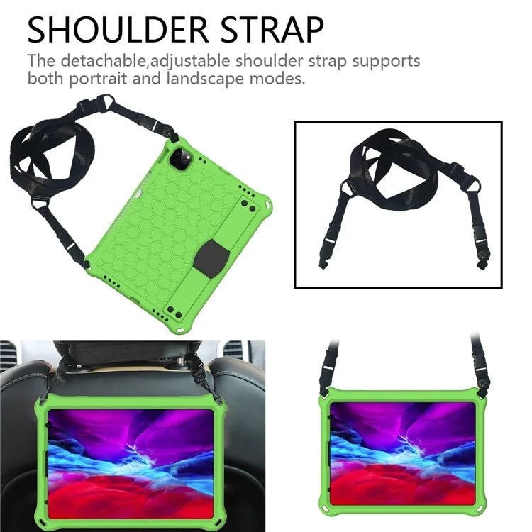For iPad Pro 11 (2024) Case Hand Strap Kickstand Honeycomb EVA Cover with Shoulder Strap